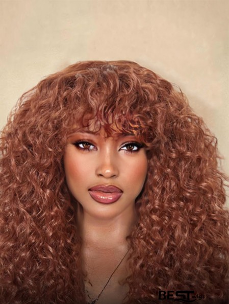 Curly Wig with Bangs – Ginger Brown Synthetic Wig for a Natural, Stylish Look | Perfect for Black Women, Soft and Voluminous Hair