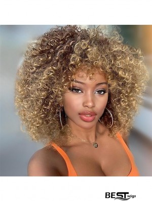 Afro Blonde Curly Wig – Short Kinky Curly Full Wig with Brown and Blonde Highlights for a Bold, Natural Look