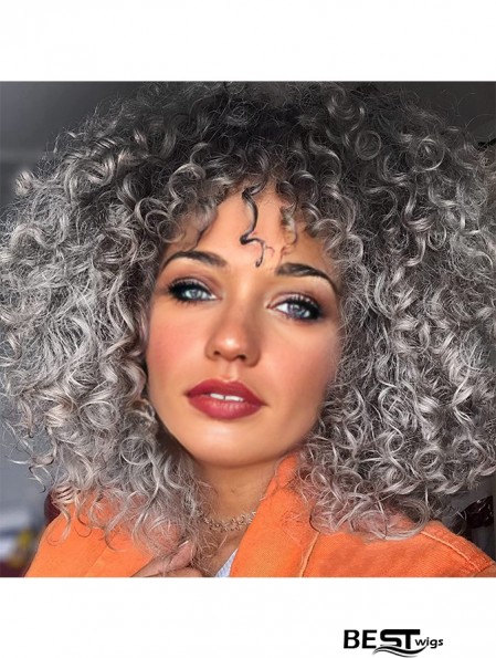 Curly Gray Wig with Bangs – Heat-Resistant Synthetic Grey Wig for Black Women, Perfect for Daily Wear