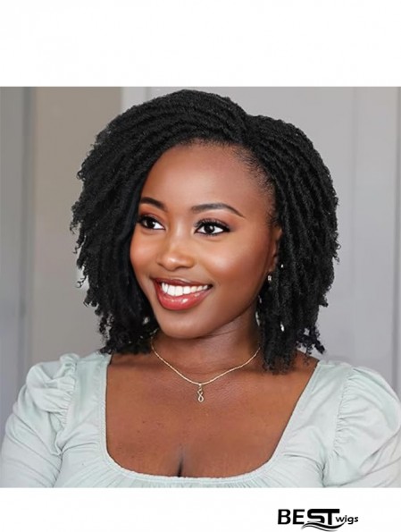 Short Faux Locs Twist Wig for Black Women - Afro Braided Curly Human Hair Wig for African American Style