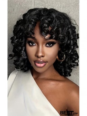 Natural-Look Curly Synthetic Wig with Bangs for African American Women