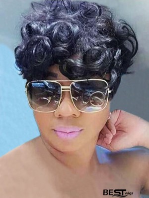 African American Women’s Short Curly Pixie Cut Synthetic Wig - Black Curly Hair Wigs