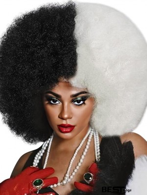 Soft Natural-Looking Synthetic Hair Curly Wigs for Black Women - Fluffy & Bouncy Afro Style in Black & White