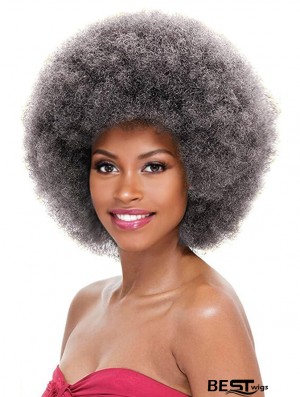 Unisex Grey Curly Afro Wig - Glueless, Ready-to-Wear with Large, Bouncy, and Soft Natural-Looking Synthetic Hair