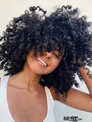 Kinky Curly Wig with Bangs for Black Women - Synthetic Hair with Volume and Natural Look