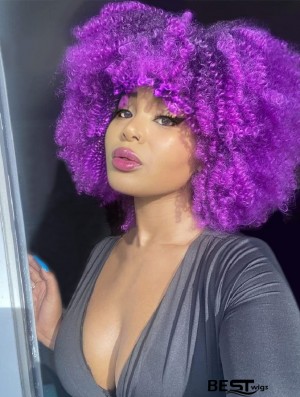 Short Kinky Curly Wig with Bangs Stylish Curly Hair Wig for Black Women