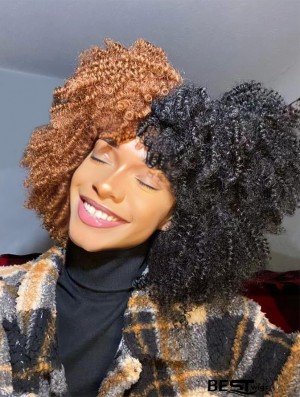 Short Kinky Curly Wig with Bangs Stylish Curly Hair Wig for Black Women