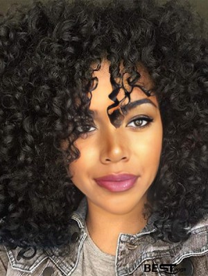 Afro Curly Synthetic Wig with Bangs Stylish Wigs for Black Women