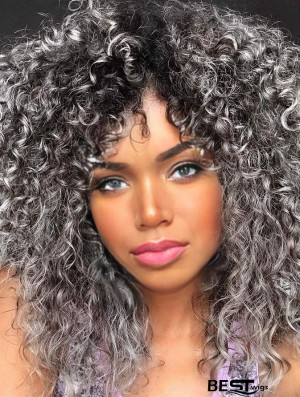 Afro Curly Synthetic Wig with Bangs Stylish Wigs for Black Women