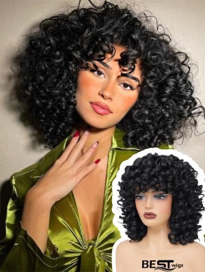 Short Afro Curly Wig with Bangs - Full Curl Synthetic Hair for Black Women