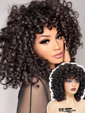 Short Afro Curly Wig with Bangs - Full Curl Synthetic Hair for Black Women