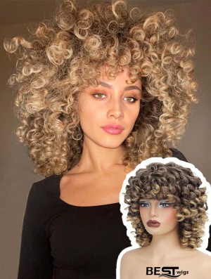 Short Afro Curly Wig with Bangs - Full Curl Synthetic Hair for Black Women