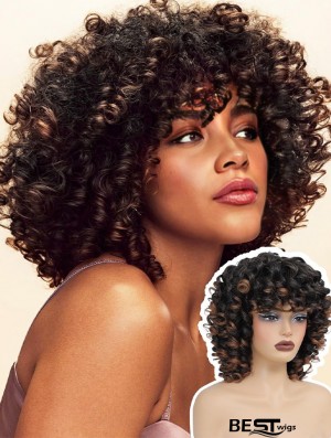 Short Afro Curly Wig with Bangs - Full Curl Synthetic Hair for Black Women