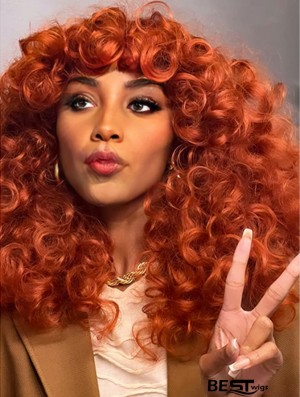Long Curly Afro Wig with Bangs for Black Women - Big, Bouncy, Fluffy Synthetic Hair, Glueless for Cosplay & Daily Wear