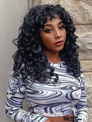 Long Curly Afro Wig with Bangs for Black Women - Big, Bouncy, Fluffy Synthetic Hair, Glueless for Cosplay & Daily Wear