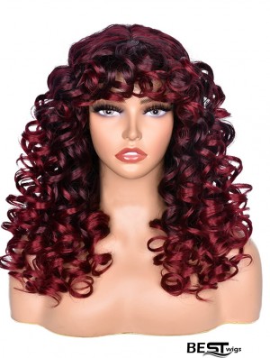 Long Curly Afro Wig with Bangs for Black Women - Big, Bouncy, Fluffy Synthetic Hair, Glueless for Cosplay & Daily Wear