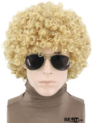 Short Curly Afro Wig - Blonde Rock Style Synthetic Wig for Men | Perfect for Halloween, Disco, Hippie Costumes, and Parties