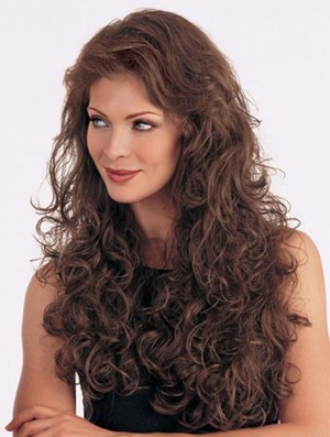 Long Curly Brown No-Fuss Brazilian Remy Hair Half Wigs