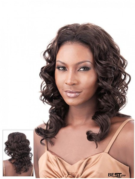 Curly Brazilian Remy Hair Brown Shoulder Length Top 3/4 Wigs