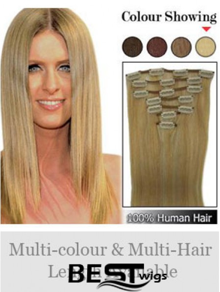 Stylish Blonde Straight Remy Human Hair Clip In Hair Extensions