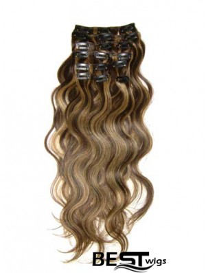 Clip In Hair Extensions With Remy Wavy Style Brown Color