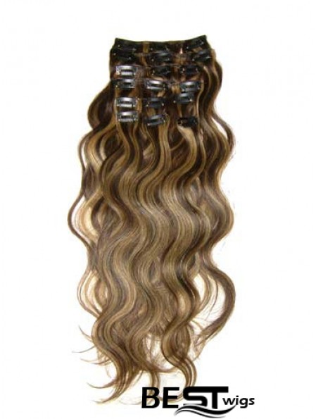 Clip In Hair Extensions With Remy Wavy Style Brown Color