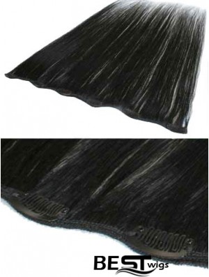 Popular Black Straight Remy Human Hair Clip In Hair Extensions