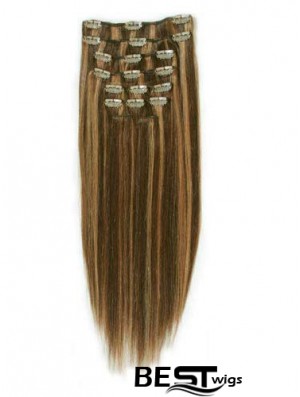 Fashion Brown Straight Remy Human Hair Clip In Hair Extensions