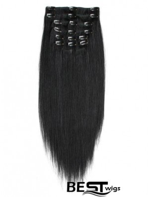 No-Fuss Black Straight Remy Human Hair Clip In Hair Extensions