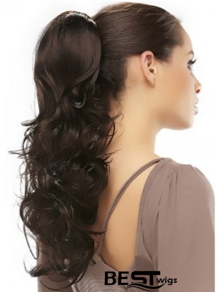 Clip On Ponytails Brown Color Long Length Wavy Style
