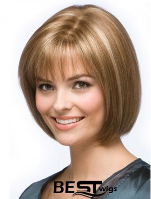 Blonde Bob Wig Chin Length Synthetic Capless Straight Style Human hair wigs
