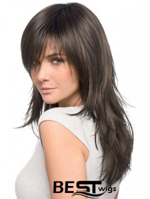 Ncwig Best Quality Realistic Brown Straight Remy Human Hair Easy Long Wigs With Bangs