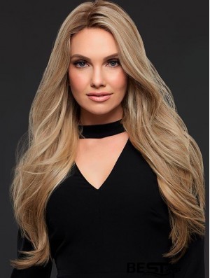 Sexy Good Blonde Long Wavy Without Bangs Human Women Wig 24 Inches