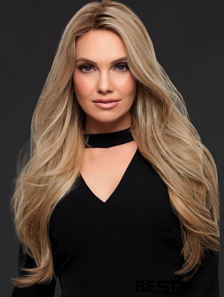 Sexy Good Blonde Long Wavy Without Bangs Human Women Wig 24 Inches