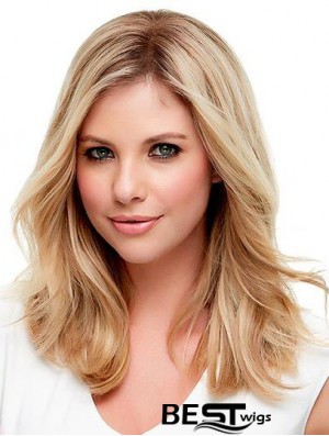 Human Hair Wavy Blonde With Monofilament Blonde Color Shoulder Length