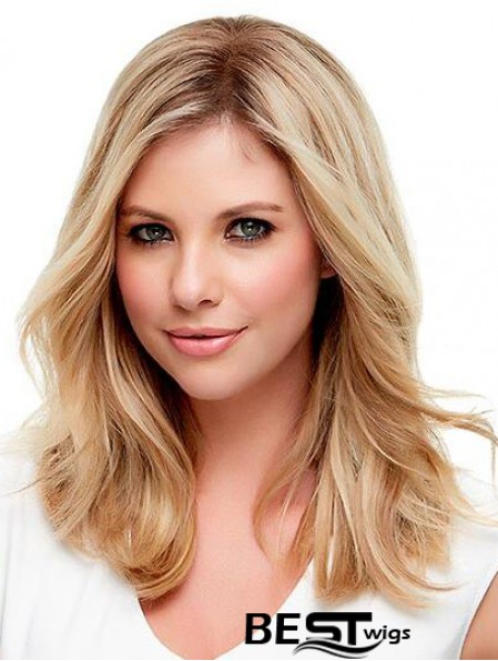 Human Hair Wavy Blonde With Monofilament Blonde Color Shoulder Length