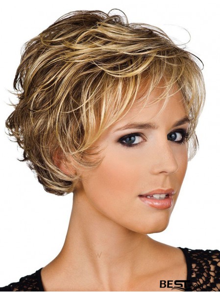 Human Hair Wigs Layered Cut Wavy Style Short Length