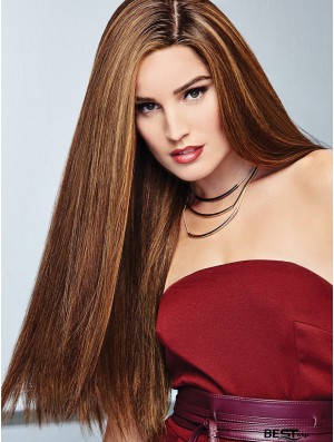 24 inch Long 100% Hand-tied Brown Natural Hair Wig