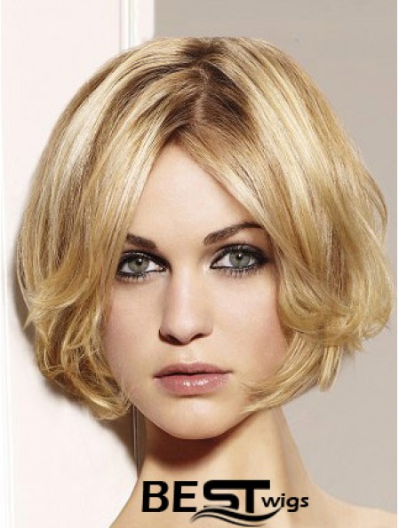 Blonde Bob Wig Remy Human Chin Length Lace Front Wavy Style