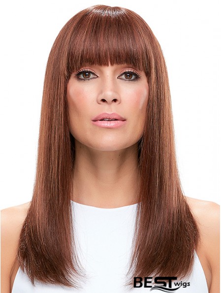 100% Hand Tied Auburn Long Straight With Bangs Wigs For Women