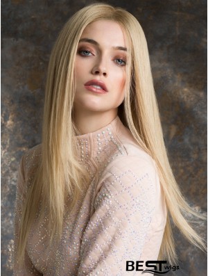 Monotop Real Hair Wigs Long Length Straight Style Blonde Color