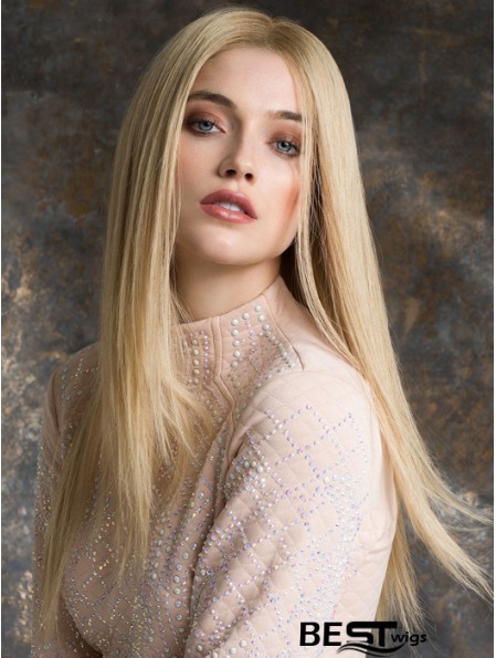 Monotop Real Hair Wigs Long Length Straight Style Blonde Color