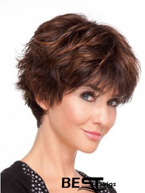 Remy Human Layered Short Wavy Monofilament Human Hair Wigs UK