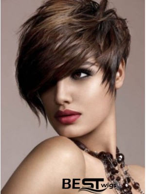 Human Hair Brown Wig Straight Style Short Length Boycuts