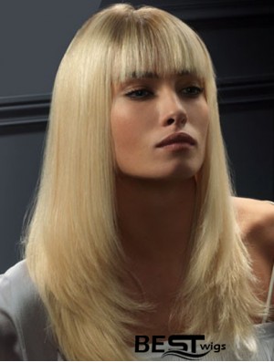 Lace Front Wigs Human Hair Straight Style Blonde Color With Bangs