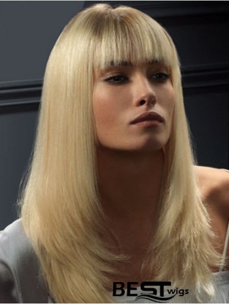 Lace Front Wigs Human Hair Straight Style Blonde Color With Bangs