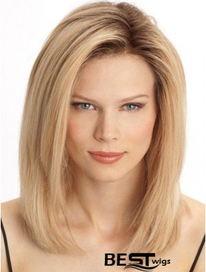 Cheap Monofilament Human Hair Wigs Sale Blonde Color Shoulder Length