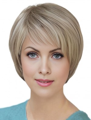 100% Hand Tied Short Straight Classic Blonde Real Hair Wigs