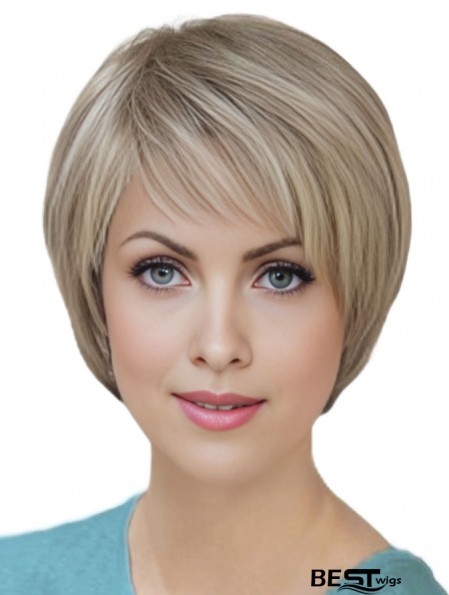 100% Hand Tied Short Straight Classic Blonde Real Hair Wigs