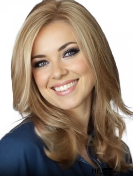 Trendy Blonde Wavy Long Remy Human Hair Lace Front Wigs